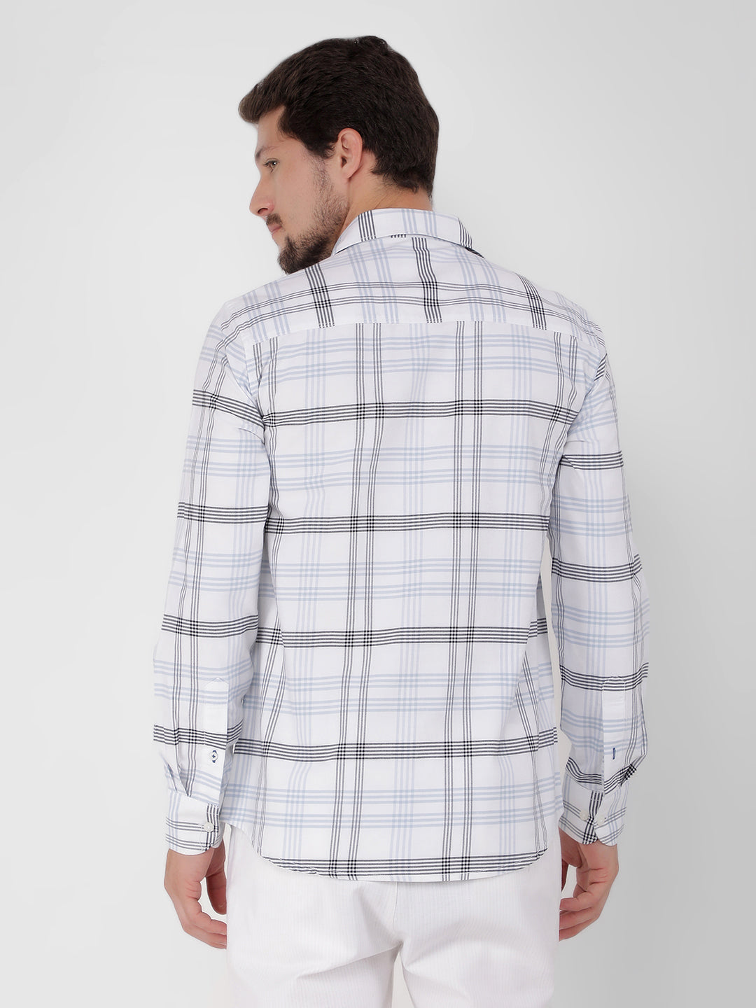 White 100% Cotton Checked Shirt-Men Shirts-Crimsoune Club