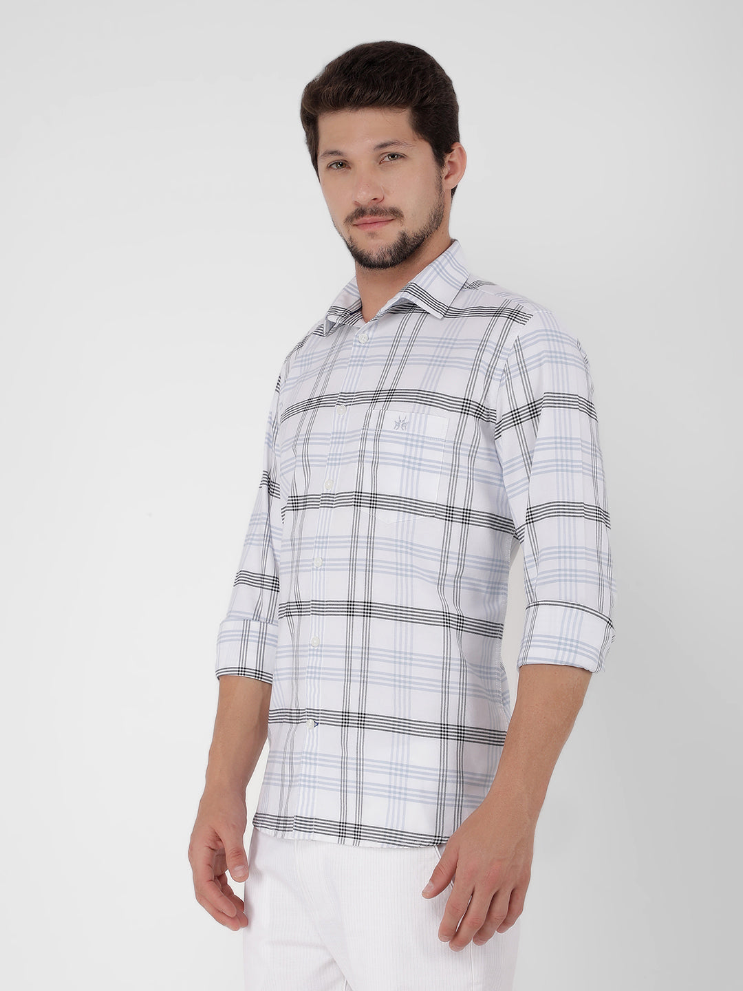 White 100% Cotton Checked Shirt-Men Shirts-Crimsoune Club