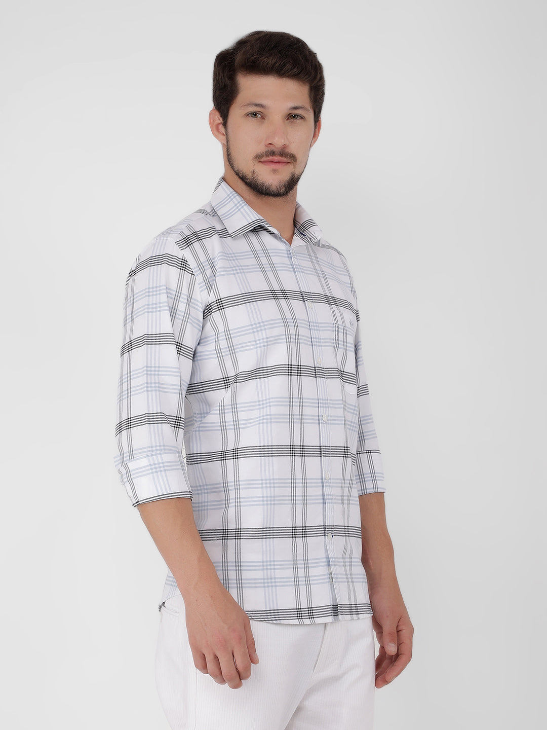 White 100% Cotton Checked Shirt-Men Shirts-Crimsoune Club