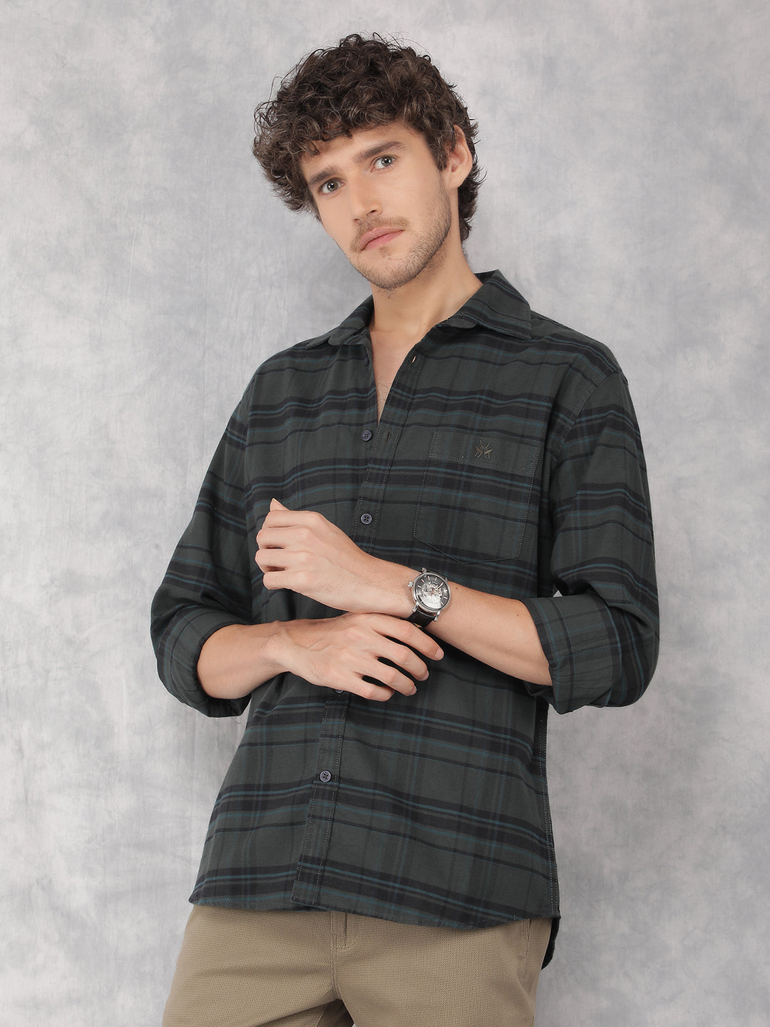 Green Checkered 100% Cotton Shirt-Men Shirts-Crimsoune Club