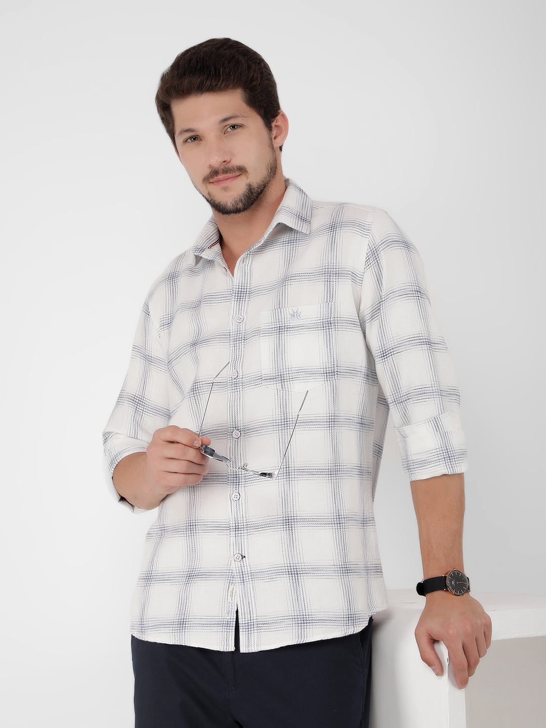 White Checked Check Shirt-Men Shirts-Crimsoune Club