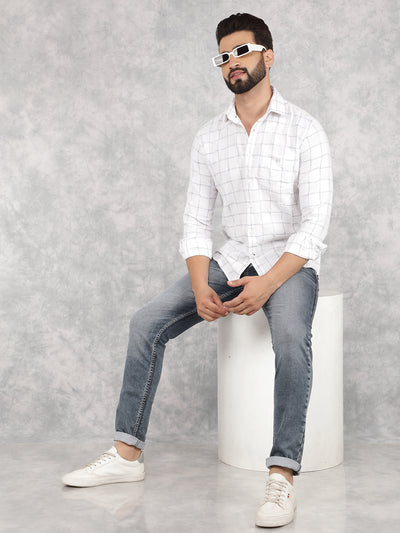 White Checked 100% Cotton Shirt-Men Shirts-Crimsoune Club