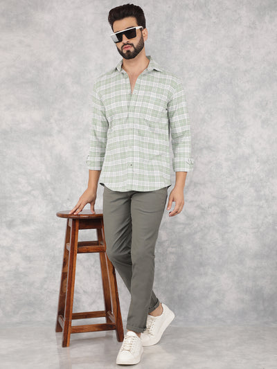 Green Checked 100% Cotton Shirt-Men Shirts-Crimsoune Club