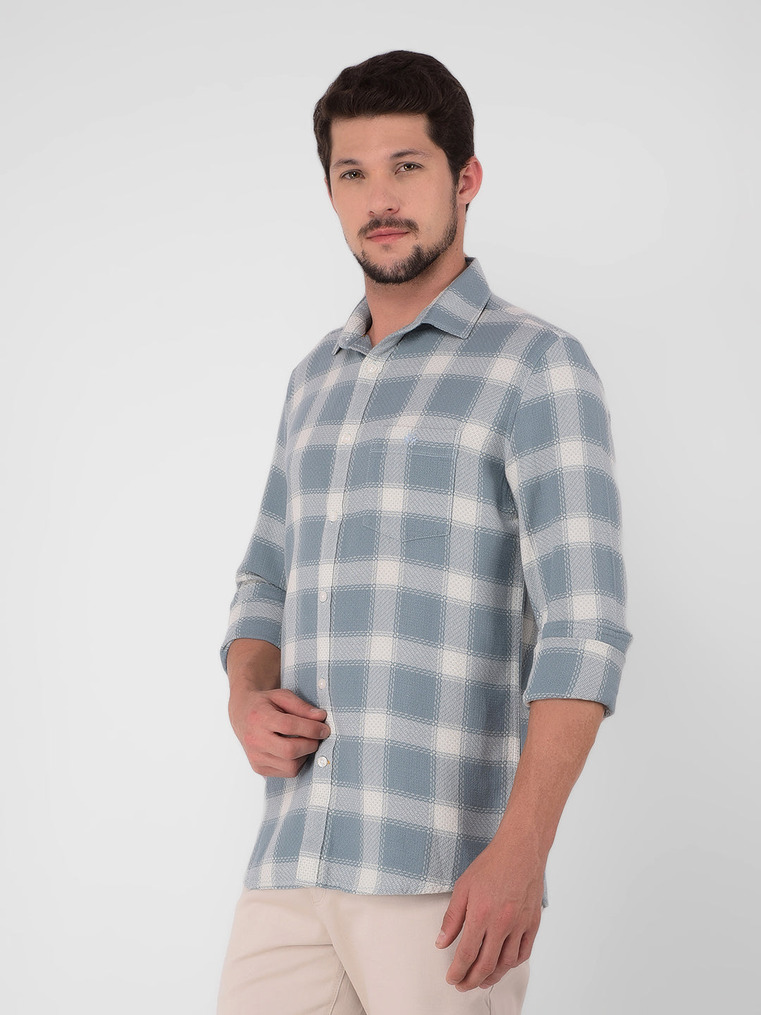 Green 100% Cotton Checked Shirt-Men Shirts-Crimsoune Club