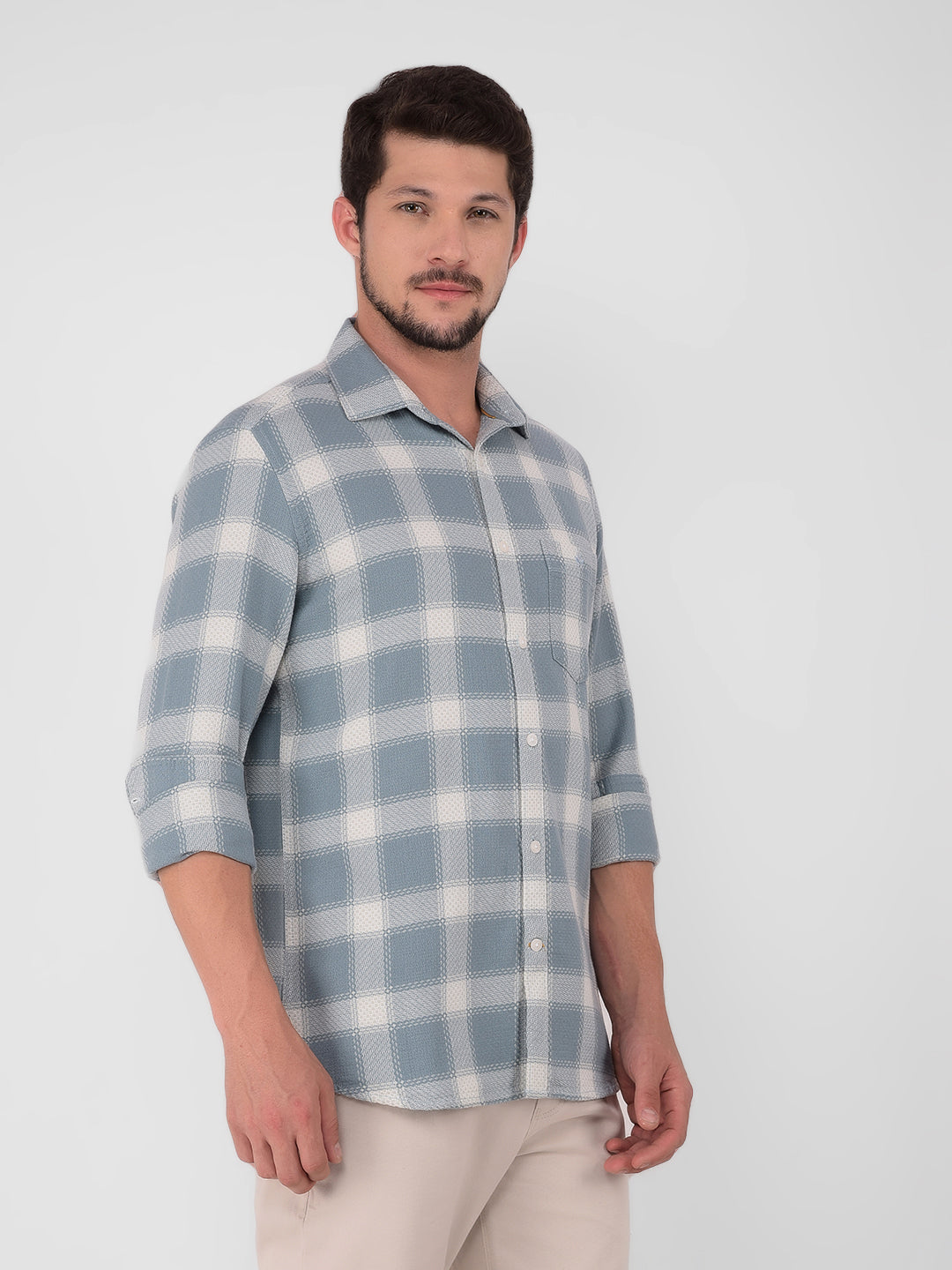 Green 100% Cotton Checked Shirt-Men Shirts-Crimsoune Club