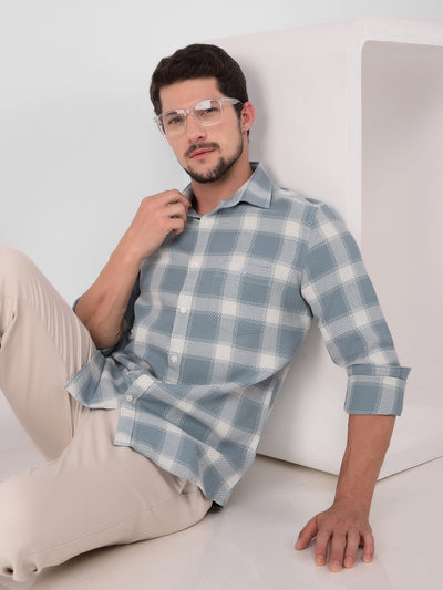 Green 100% Cotton Checked Shirt-Men Shirts-Crimsoune Club