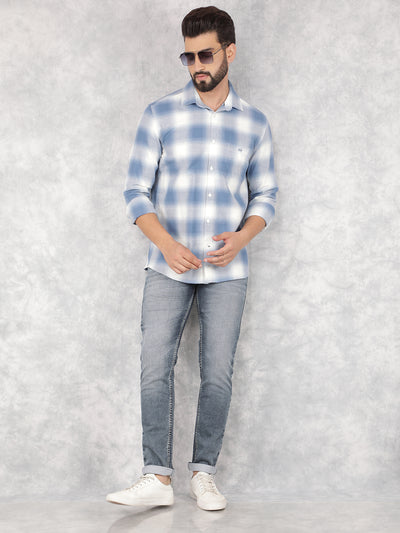 Blue Checked 100% Cotton Shirt-Men Shirts-Crimsoune Club