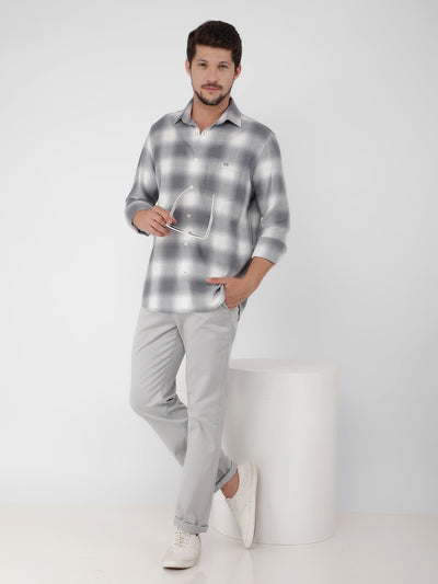 Grey 100% Cotton Checked Shirt-Men Shirts-Crimsoune Club