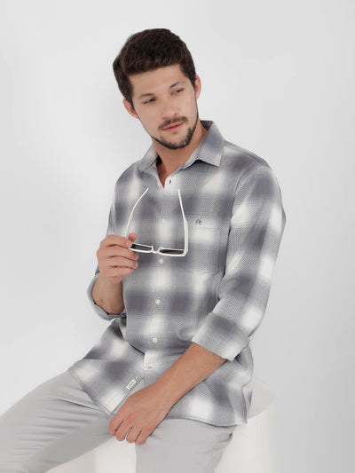 Grey 100% Cotton Checked Shirt-Men Shirts-Crimsoune Club