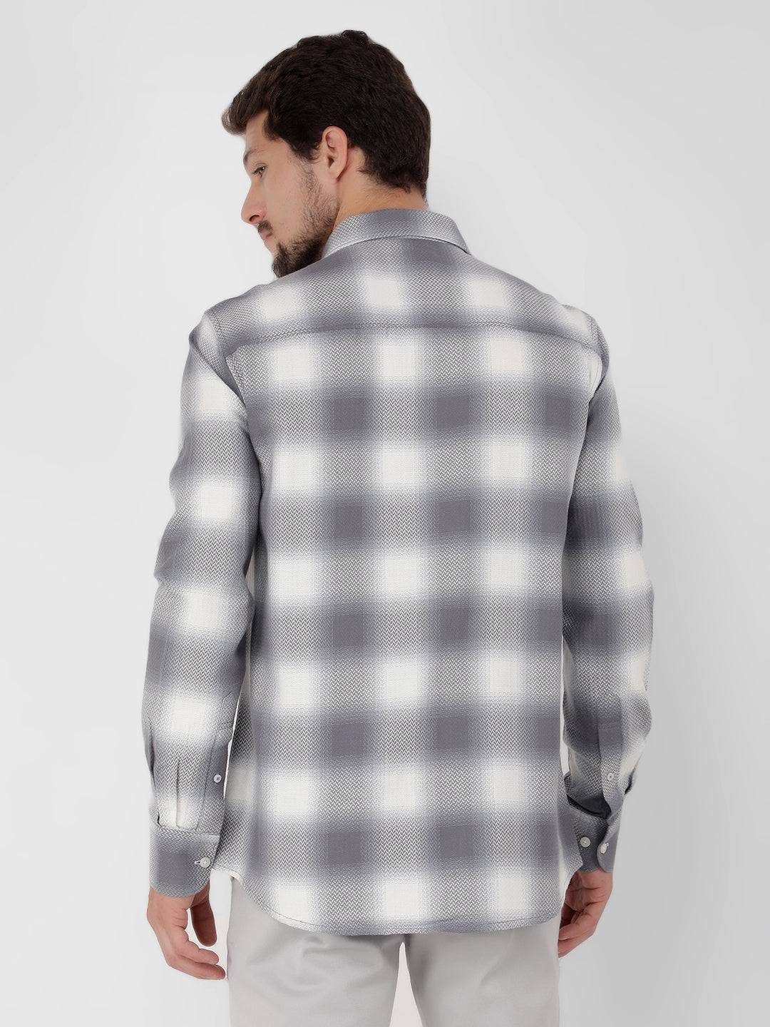 Grey 100% Cotton Checked Shirt-Men Shirts-Crimsoune Club