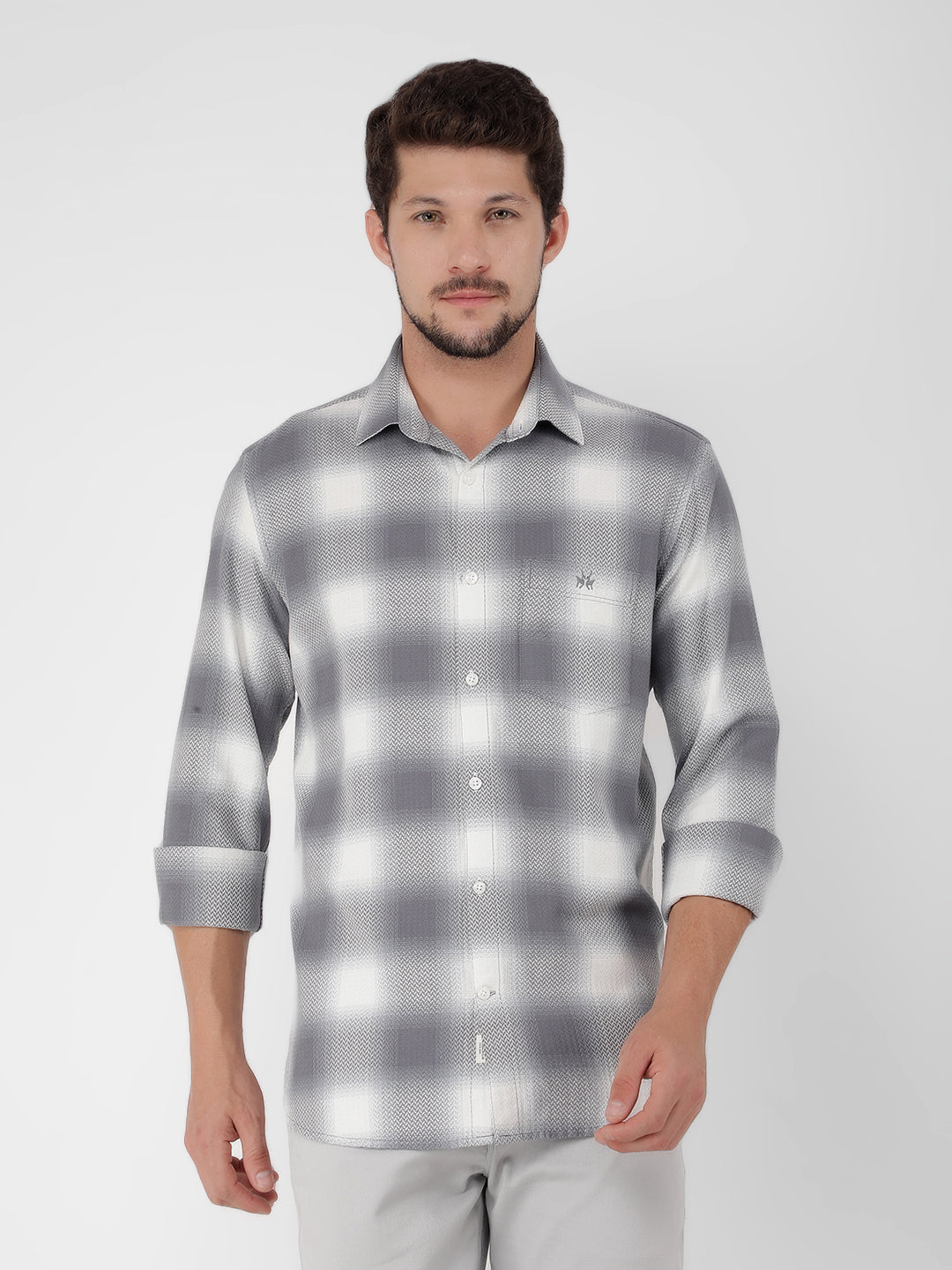 Grey 100% Cotton Checked Shirt-Men Shirts-Crimsoune Club