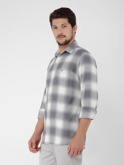 Grey 100% Cotton Checked Shirt-Men Shirts-Crimsoune Club