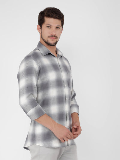 Grey 100% Cotton Checked Shirt-Men Shirts-Crimsoune Club