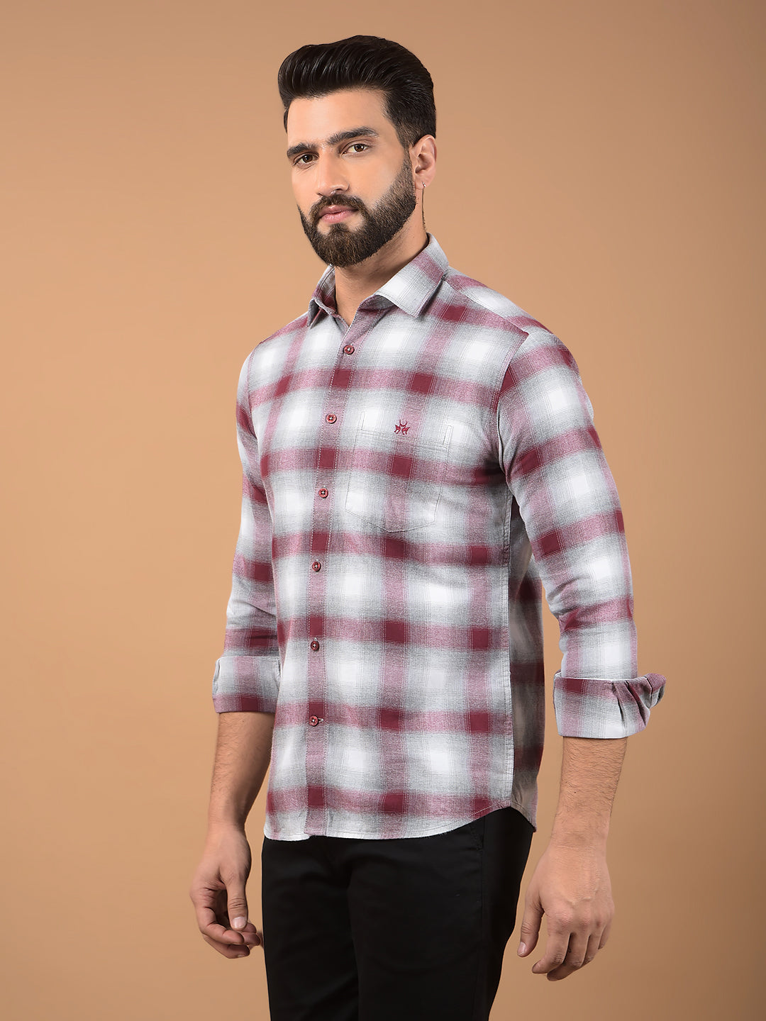 Maroon Checked 100% Cotton Shirt-Men Shirts-Crimsoune Club