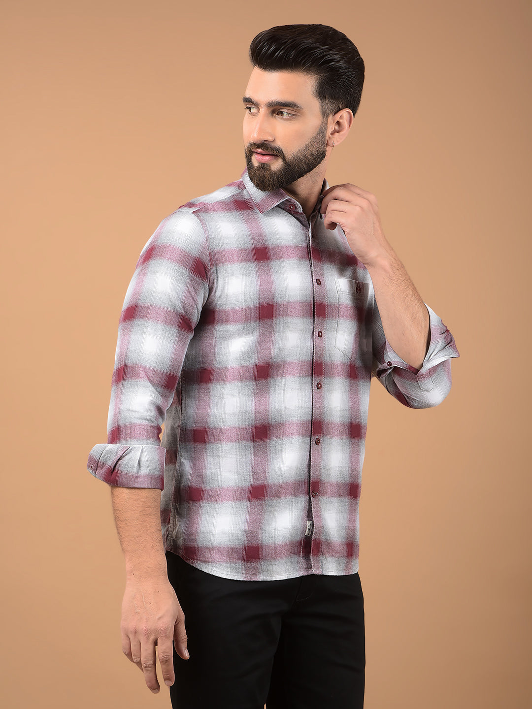 Maroon Checked 100% Cotton Shirt-Men Shirts-Crimsoune Club