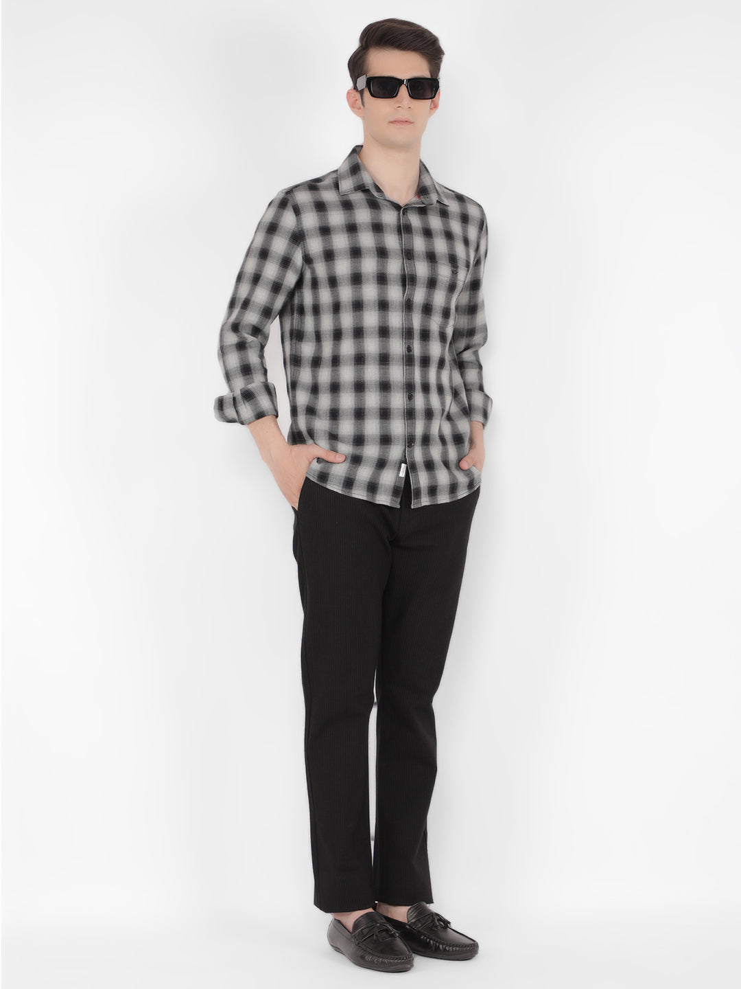 Black 100% Cotton Checked Shirt-Men Shirts-Crimsoune Club