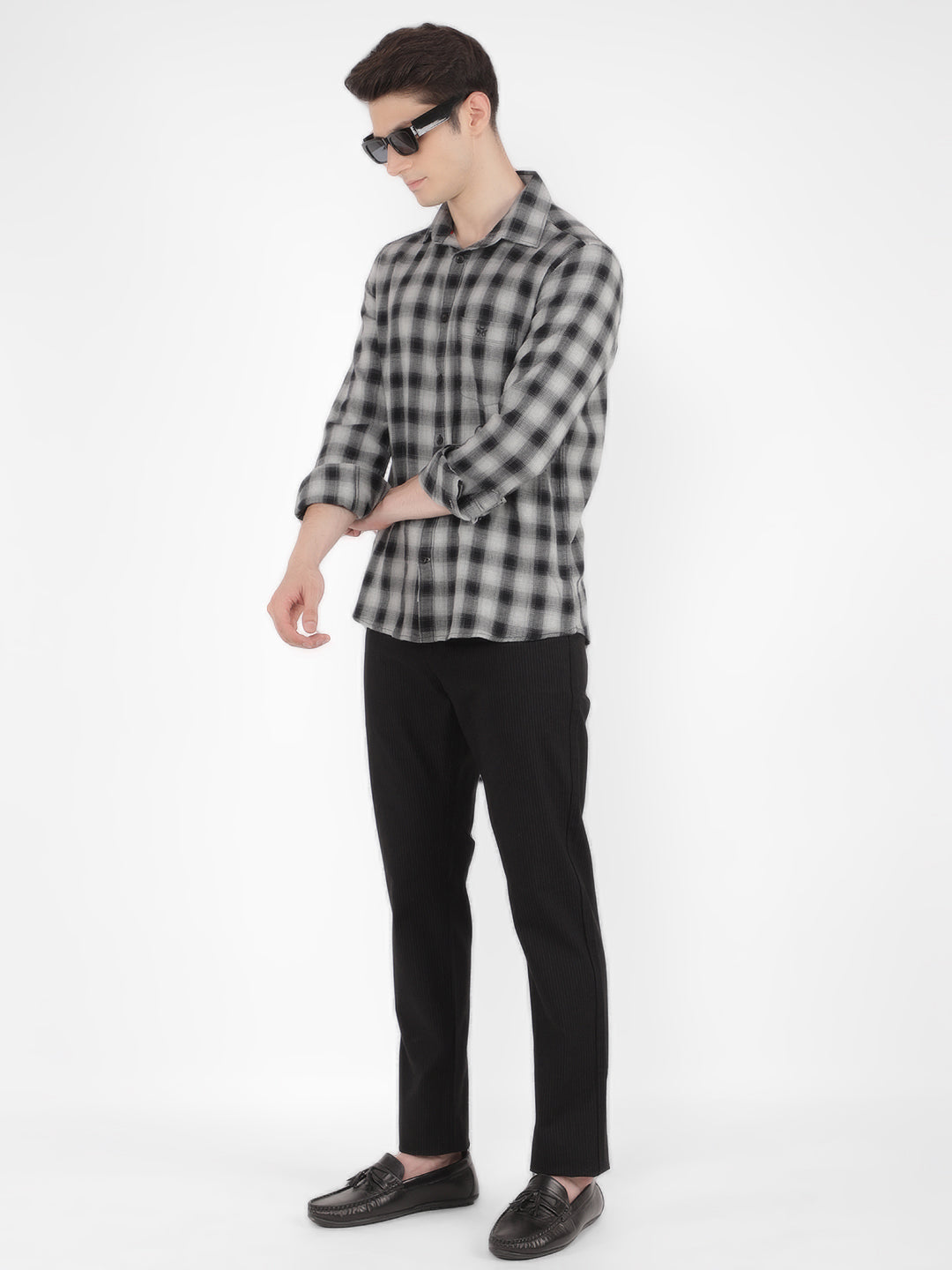 Black 100% Cotton Checked Shirt-Men Shirts-Crimsoune Club