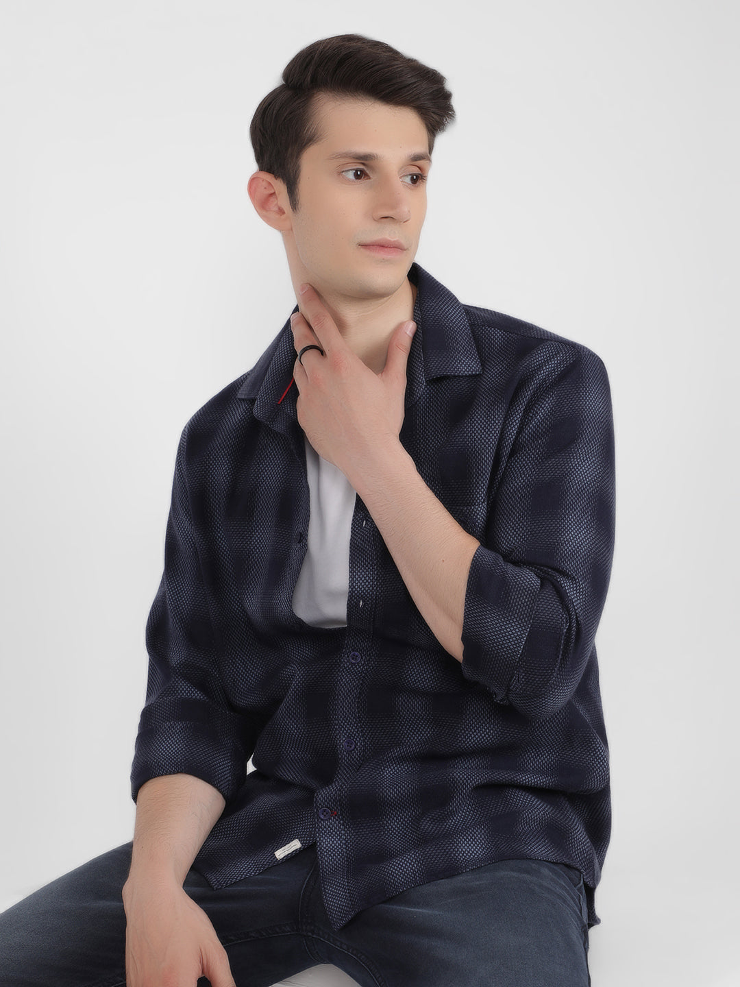 Navy Blue Checked Check Shirt-Men Shirts-Crimsoune Club