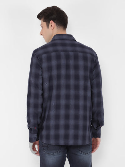 Navy Blue Checked Check Shirt-Men Shirts-Crimsoune Club