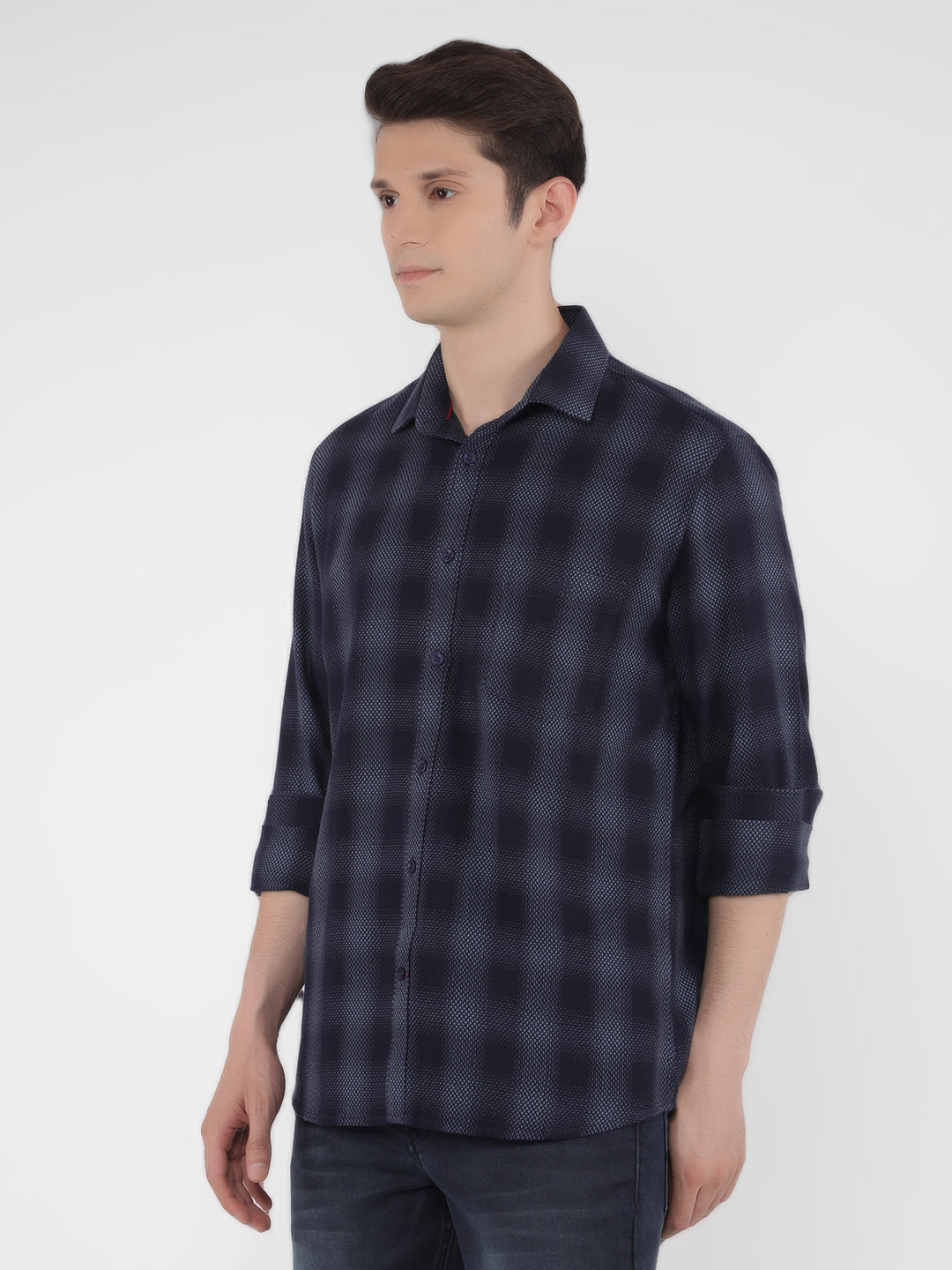 Navy Blue Checked Check Shirt-Men Shirts-Crimsoune Club