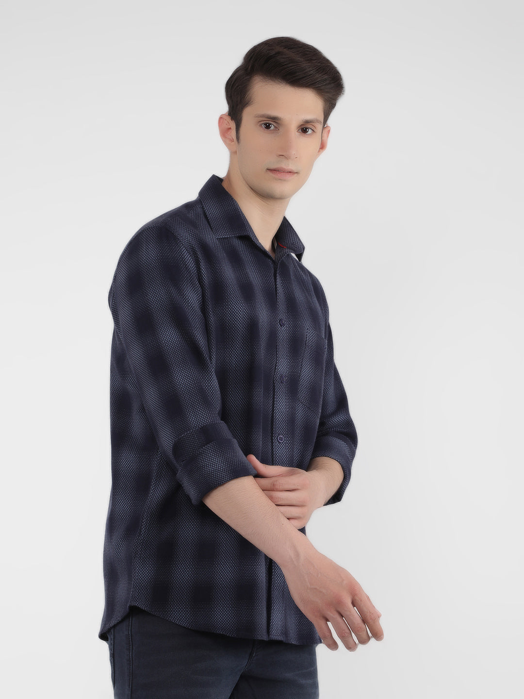 Navy Blue Checked Check Shirt-Men Shirts-Crimsoune Club