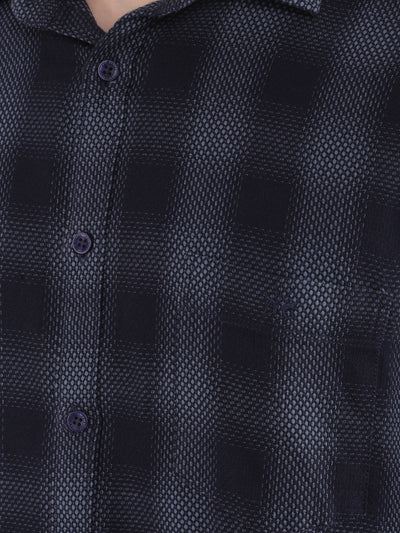 Navy Blue Checked Check Shirt-Men Shirts-Crimsoune Club