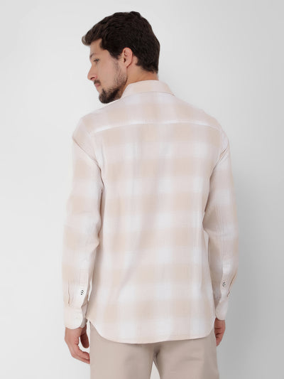 Cream 100% Cotton Checked Shirt-Men Shirts-Crimsoune Club