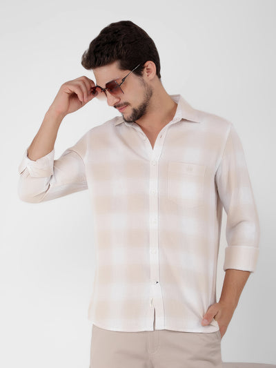 Cream 100% Cotton Checked Shirt-Men Shirts-Crimsoune Club