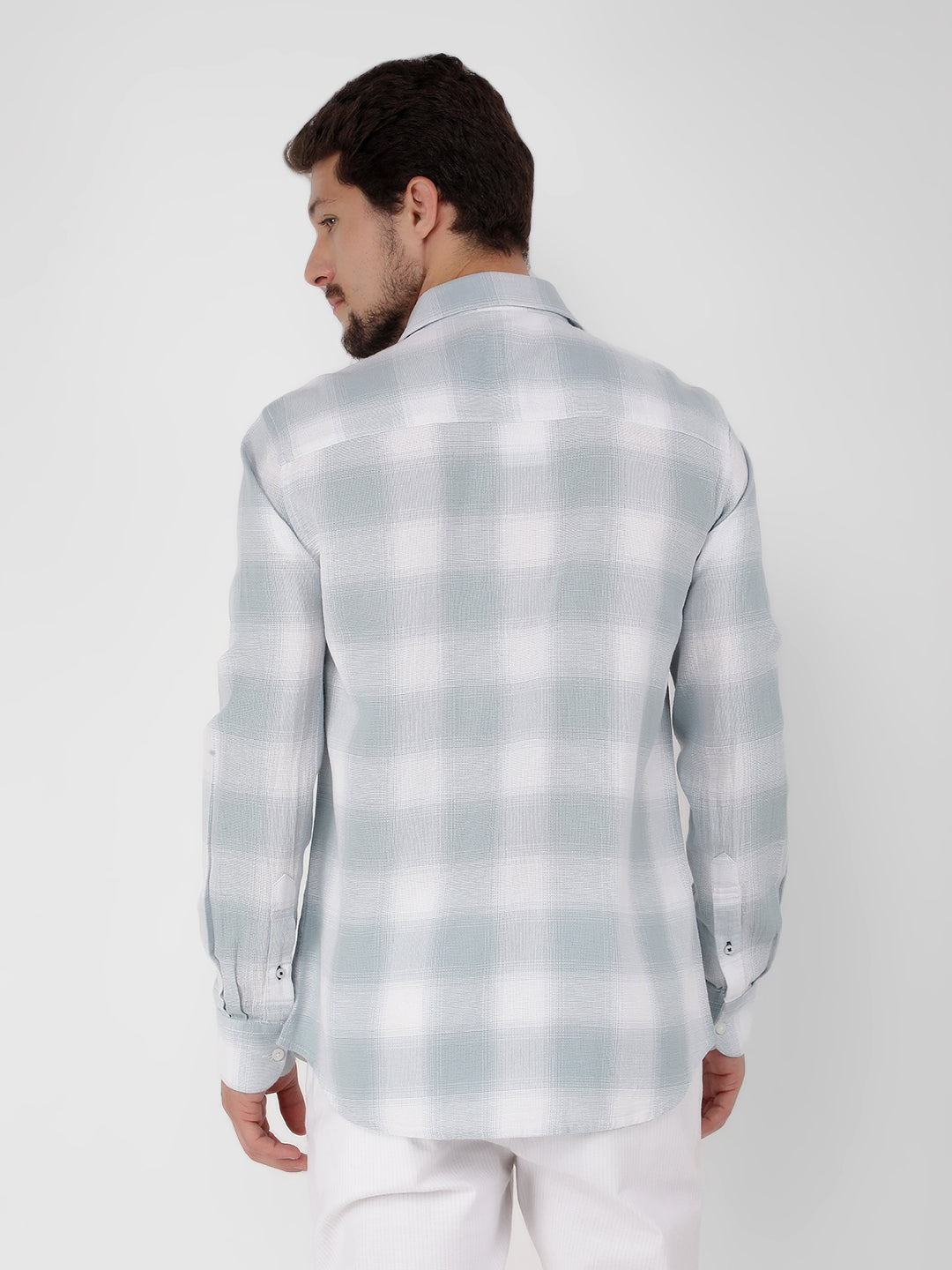 Blue 100% Cotton Checked Shirt-Men Shirts-Crimsoune Club