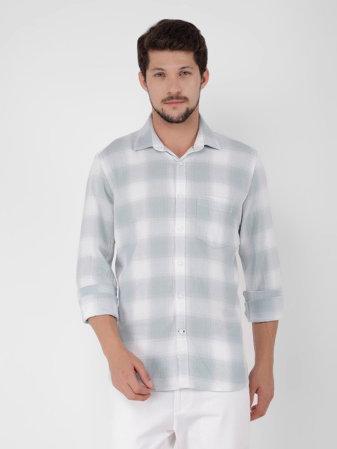 Blue 100% Cotton Checked Shirt-Men Shirts-Crimsoune Club