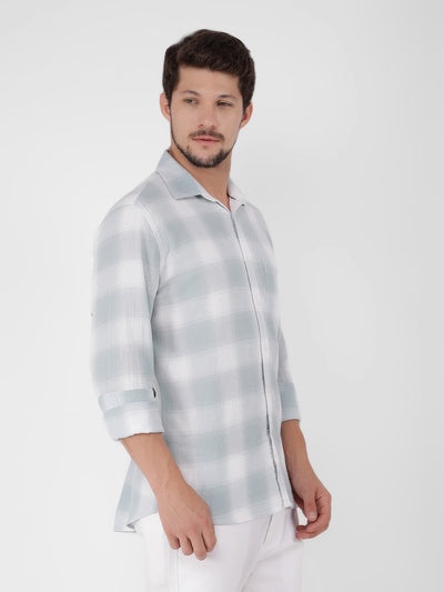 Blue 100% Cotton Checked Shirt-Men Shirts-Crimsoune Club