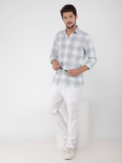 Blue 100% Cotton Checked Shirt-Men Shirts-Crimsoune Club