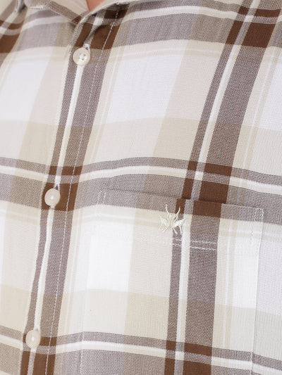 Beige 100% Cotton Checked Shirt-Men Shirts-Crimsoune Club