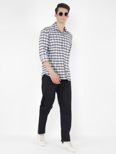 White 100% Cotton Checked Shirt-Men Shirts-Crimsoune Club