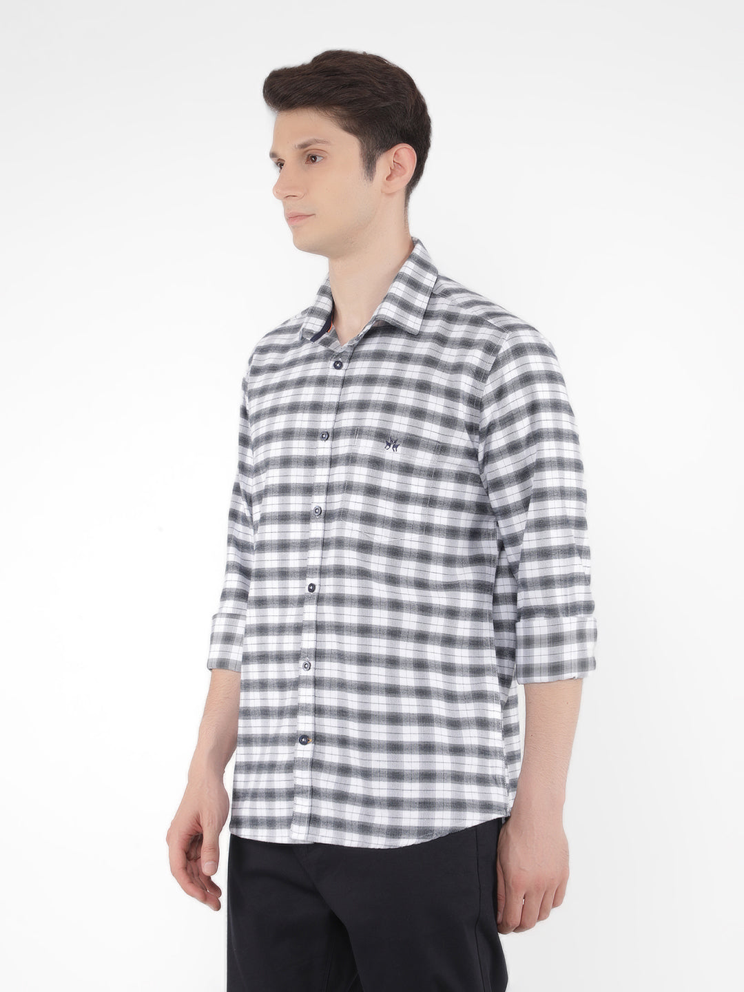 White 100% Cotton Checked Shirt-Men Shirts-Crimsoune Club