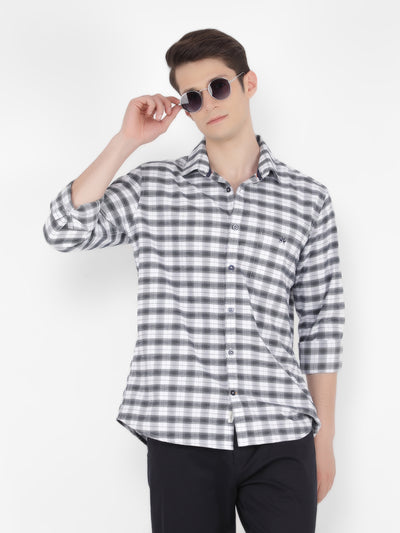 White 100% Cotton Checked Shirt-Men Shirts-Crimsoune Club