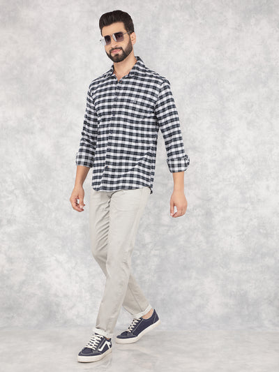 Navy Blue Checked 100% Cotton Shirt-Men Shirts-Crimsoune Club