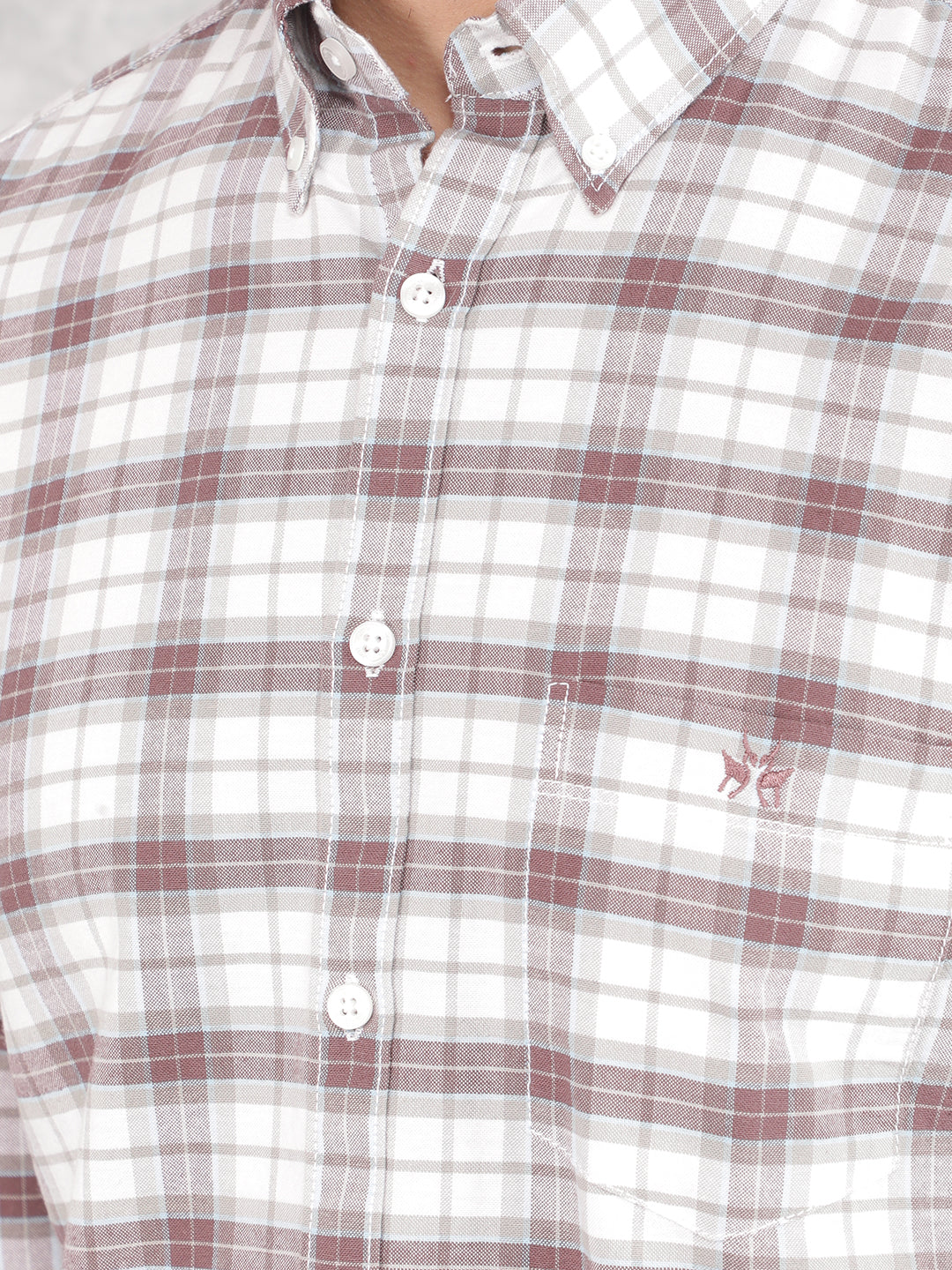 Brown Checked 100% Cotton Shirt-Men Shirts-Crimsoune Club