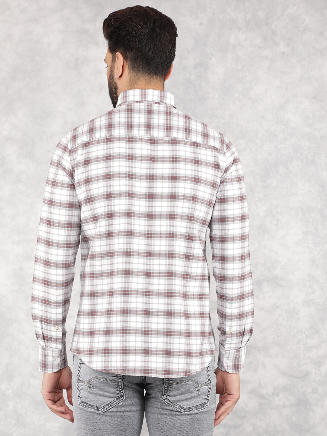 Brown Checked 100% Cotton Shirt-Men Shirts-Crimsoune Club