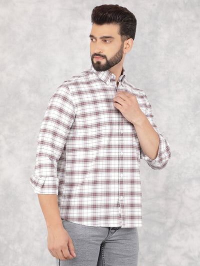 Brown Checked 100% Cotton Shirt-Men Shirts-Crimsoune Club