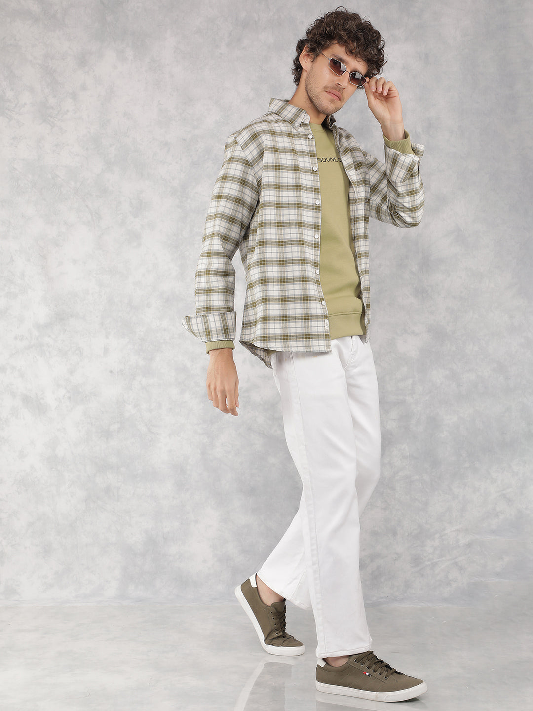 Olive Checkered 100% Cotton Shirt-Men Shirts-Crimsoune Club