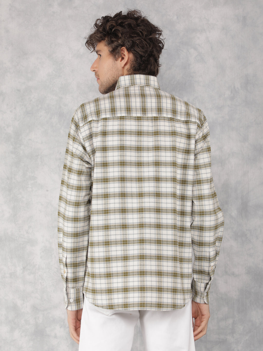 Olive Checkered 100% Cotton Shirt-Men Shirts-Crimsoune Club