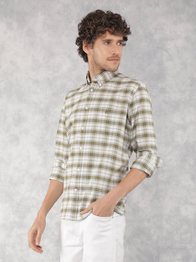 Olive Checkered 100% Cotton Shirt-Men Shirts-Crimsoune Club