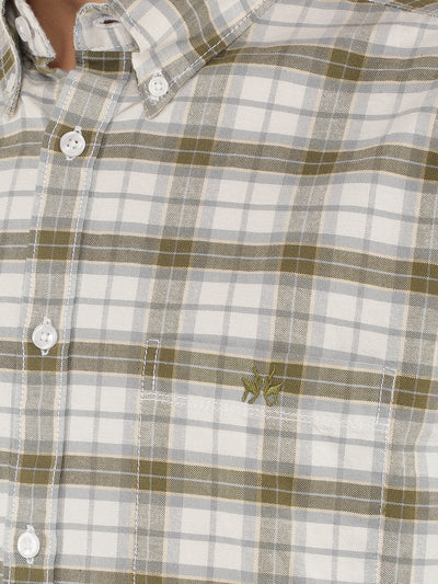 Olive Checkered 100% Cotton Shirt-Men Shirts-Crimsoune Club