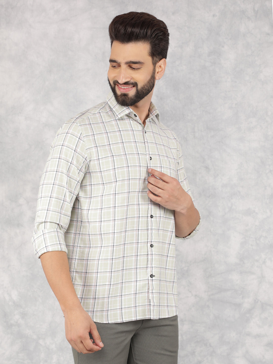 Green Checked 100% Cotton Shirt-Men Shirts-Crimsoune Club