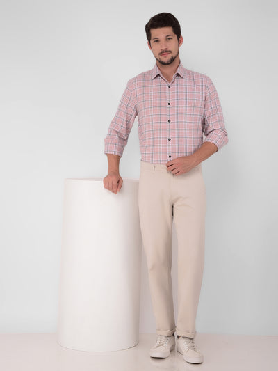 Pink 100% Cotton Checked Shirt-Men Shirts-Crimsoune Club