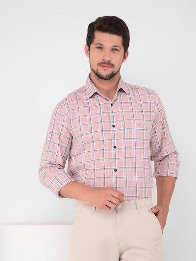 Pink 100% Cotton Checked Shirt-Men Shirts-Crimsoune Club