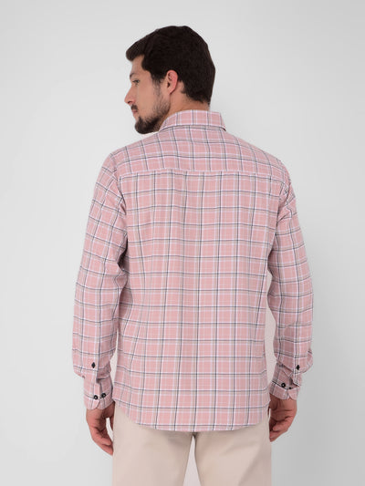 Pink 100% Cotton Checked Shirt-Men Shirts-Crimsoune Club