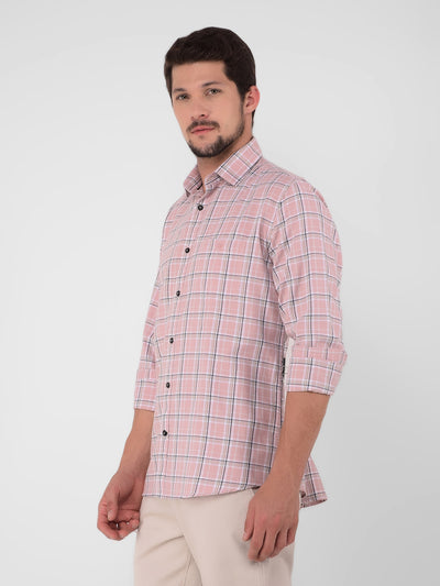 Pink 100% Cotton Checked Shirt-Men Shirts-Crimsoune Club