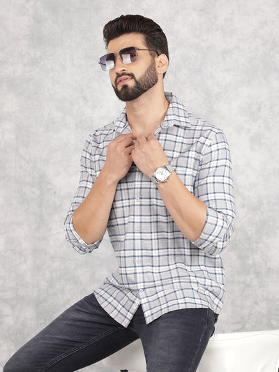 Grey Checked 100% Cotton Shirt-Men Shirts-Crimsoune Club